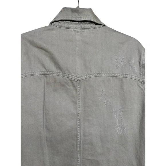 Free People Moonchild Denim Shirt Jacket Distressed Olive Women's Size Large - Picture 4 of 14